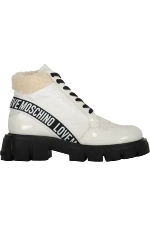 Moschino Winter Boots, female, , Size: 9 US Contrasting Lace-up Ankle Boots with Patent Details