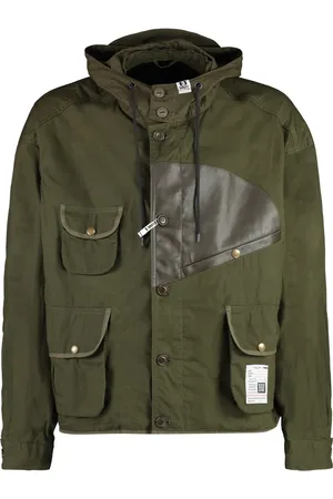 MIHARA YASUHIRO Light Jackets, male, , Size: XS Hooded Windbreaker with Vegan Leather Insert