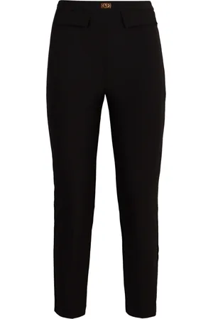 Elisabetta Franchi Slim-fit Trousers, female, , Size: XL Cotton High-rise Trousers with Pockets