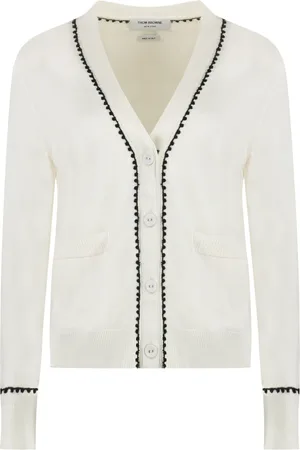 Thom Browne Cardigans, female, , Size: XS Silk and Cotton Cardigan with Trimmings