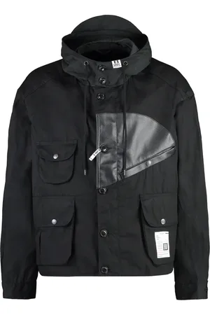 MIHARA YASUHIRO Light Jackets, male, , Size: S Hooded Windbreaker with Vegan Leather Insert