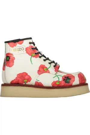 Kenzo Lace-up Boots, male, , Size: 9 US Floral Print Leather Ankle Boots