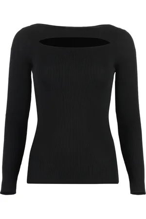 P.A.R.O.S.H. Round-neck Knitwear, female, , Size: L Ribbed Knit Top with Front Cut-Out Detail