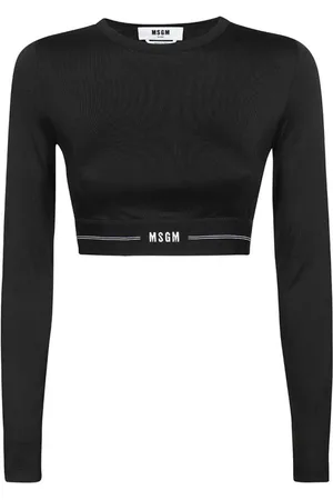 Msgm Long Sleeve Tops, female, , Size: L Contrasting Logo Crop Top