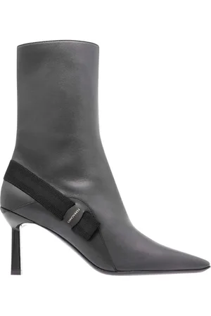 Salvatore Ferragamo Heeled Boots, female, , Size: 7 1/2 US Pointy Toe Leather Boots with Side Zip