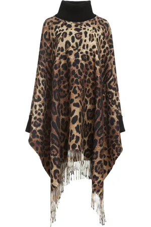 Dolce & Gabbana Capes, female, , Size: S Animal Print Cashmere Wool Poncho