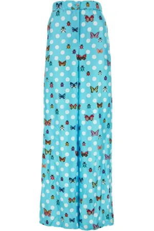 VERSACE Wide Trousers, female, , Size: 2XS Printed silk wide-leg pant