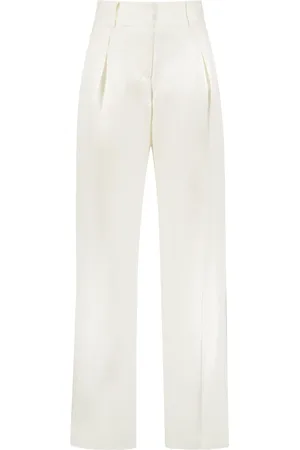 Salvatore Ferragamo Straight Trousers, female, , Size: 2XS Pleated Silk Linen Trousers