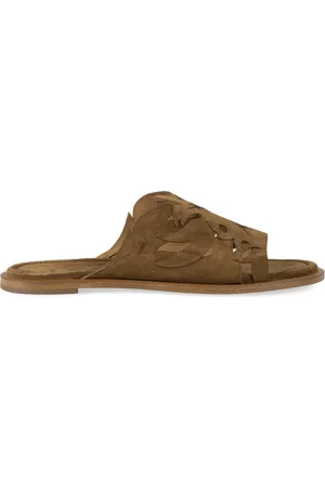 SARTORE Sliders, female, , Size: 6 US Chamois Suede Mules Round Toeline