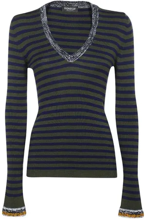 Dondup V-neck Knitwear, female, , Size: S Striped Mohair Sweater