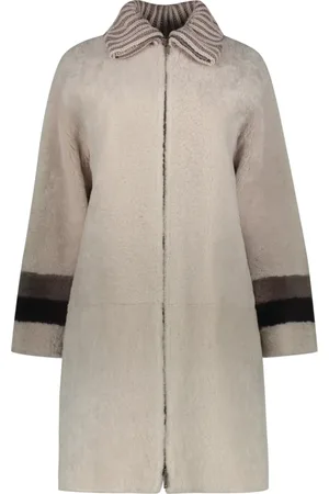 LORENA ANTONIAZZI Single-Breasted Coats, female, , Size: 3XS Shearling overcoat with ribbed knit collar