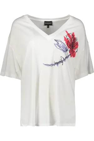 Emporio Armani T-Shirts, female, , Size: S Floral Print T-shirt with Back Logo