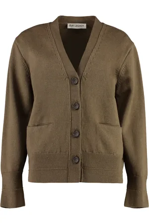 OUR LEGACY Cardigans, female, , Size: XS Merino Wool Cardigan with Leather Buttons