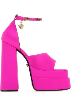 VERSACE High Heel Sandals, female, , Size: 8 1/2 US Fuchsia Satin Aevitas Sandals