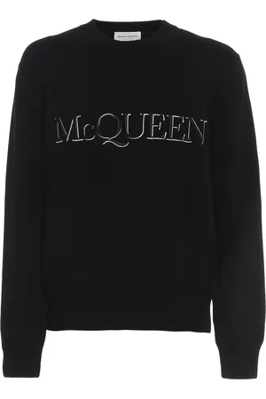 Alexander McQueen Round-neck Knitwear, male, , Size: L Cotton Sweater with Logo Relief