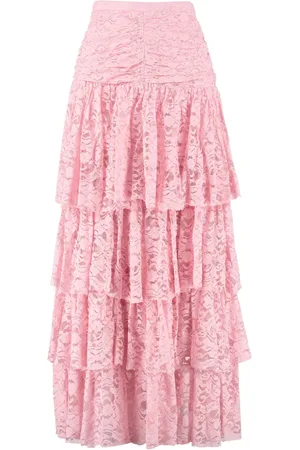 LOVESHACKFANCY Maxi Skirts, female, , Size: XS Ruffled Lace Skirt with Decorative Gathering