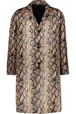 Céline Single-Breasted Coats, male, , Size: XL Animal Print Long Coat Lapel Collar
