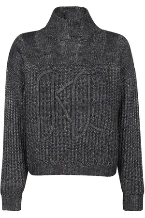 Karl Lagerfeld Turtlenecks, female, , Size: L Ribbed Turtleneck Sweater with Logo Embroidery