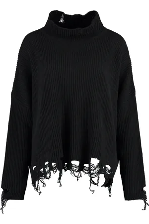 Pinko Turtlenecks, female, , Size: XS Ribbed Knit Turtleneck Sweater with Distressed Details