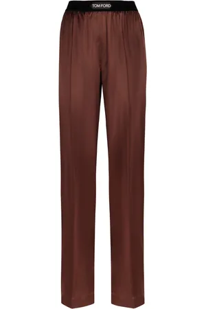 Tom Ford Straight Trousers, female, , Size: S Silk Trousers with Velvet Insert
