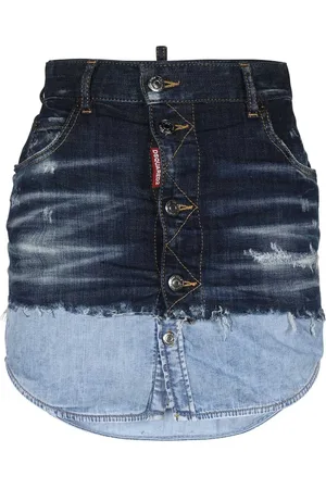 Dsquared2 Denim Skirts, female, , Size: 2XS Button Detailed Distressed Mini Skirt