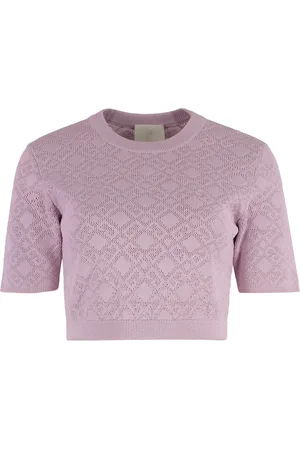 Givenchy Round-neck Knitwear, female, , Size: M Ribbed Jacquard Knit Cropped Top