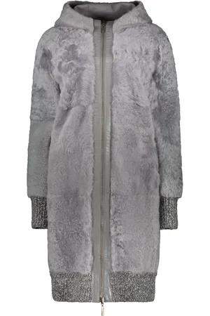LORENA ANTONIAZZI Single-Breasted Coats, female, , Size: S Shearling overcoat with knit inserts