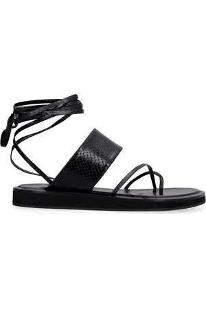 PARIS TEXAS Flat Sandals, female, , Size: 10 US Snake Print Leather Tie-Up Sandals
