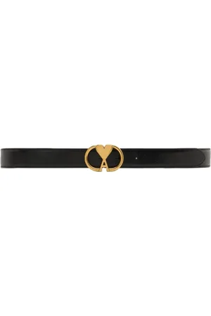 Ami Belts, male, , Size: 95 CM Black/Gold Leather Belt with Monogram Buckle