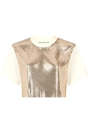 Paco rabanne T-Shirts, female, , Size: M Sequin Short-Sleeve Cropped Top