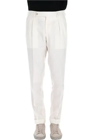BARBA Slim-fit Trousers, male, , Size: M Cream Linen Cotton Trousers Firenze Model