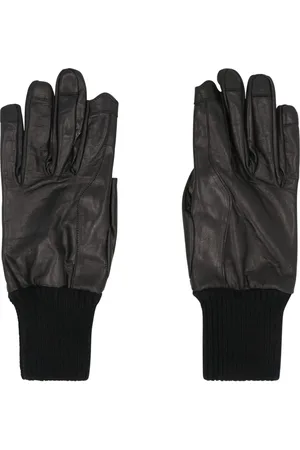 Rick Owens Gloves, male, , Size: 9 1/2 IN Cashmere Wool Calf Leather Gloves Silk