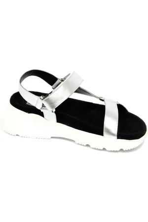 Hogan Flat Sandals, female, , Size: 5 US Silver Leather Sandal