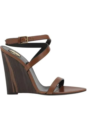 Saint Laurent Wedges, female, , Size: 6 US Braided Strap Leather Sandals with Sculptural Heel