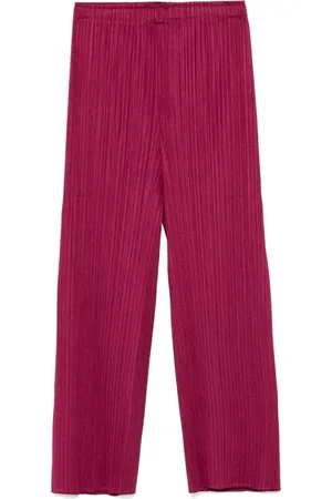 Issey Miyake Straight Trousers, female, , Size: 2XL Plum Pleated Elastic Waistband Pants