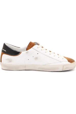 Philippe model Sneakers, male, , Size: 7 US Vintage Effect Shoes Low Mixage Blanc Cognac
