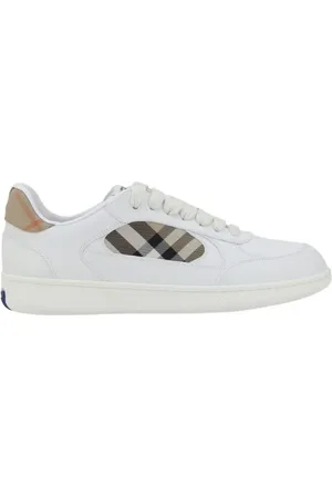 Burberry Sneakers, male, , Size: 12 US Iconic Check Leather Sneakers with Equestrian Knight Design