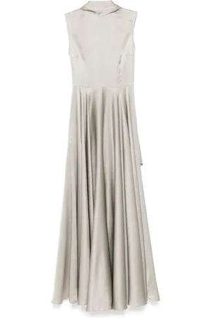 Solace Maxi Dresses, female, , Size: M Grey Flared Dress with Scarf Detailing