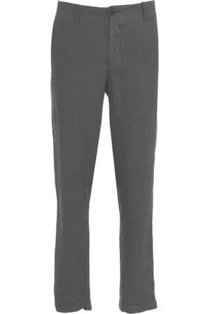 TRANSIT Slim-fit Trousers, male, , Size: M Grey Linen Blend Trousers