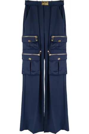 Elisabetta Franchi Wide Trousers, female, , Size: XS Gold Metal Zipper Pants