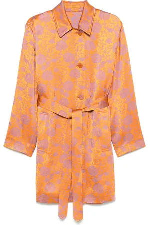 DRIES VAN NOTEN Shirt Dresses, female, , Size: XL Amber Orange Floral Motif Coat