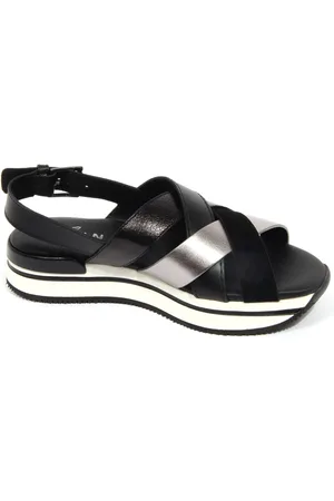 Hogan Flat Sandals, female, , Size: 7 1/2 US Crossed Straps Leather Sandal