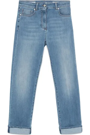 PESERICO SIGN Straight Jeans, female, , Size: S Cornflower Whiskered Jeans with Logo Patch