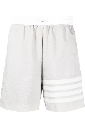 Thom Browne Casual Shorts, male, , Size: S Grey/White Stripe Drawstring Shorts