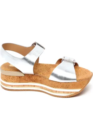 Hogan Wedges, female, , Size: 8 1/2 US Silver Cork Sandal Shoe with Wedge