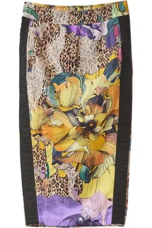 Roberto Cavalli Midi Skirts, female, , Size: L Floral Print Elastic Waist Skirt