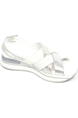 Hogan Flat Sandals, female, , Size: 6 US Crossed Straps Sandal in /Silver