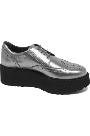 Hogan Laced Shoes, female, , Size: 9 US Urban Derby Metallic Shoe in Dark Silver