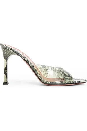 Amina Muaddi Heeled Mules, female, , Size: 10 US Snake Sandals with Transparent Stiletto Heel