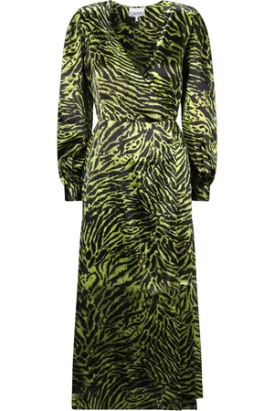 Ganni Maxi Dresses, female, , Size: S Animal Print Silk Wrap Long Dress